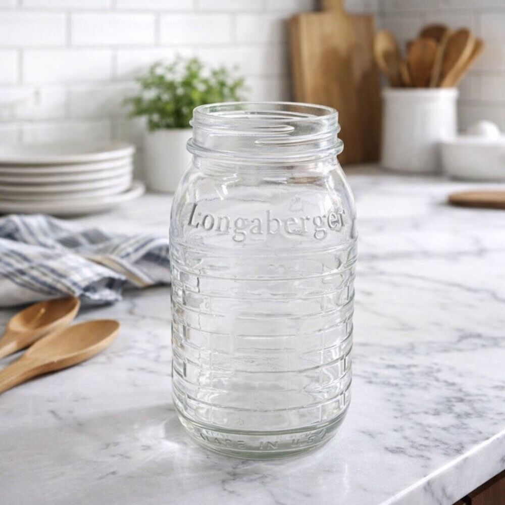 Longaberger  COLLECTOR Blue Rbbon Ball Mason 1 Qt Jar, made in USA